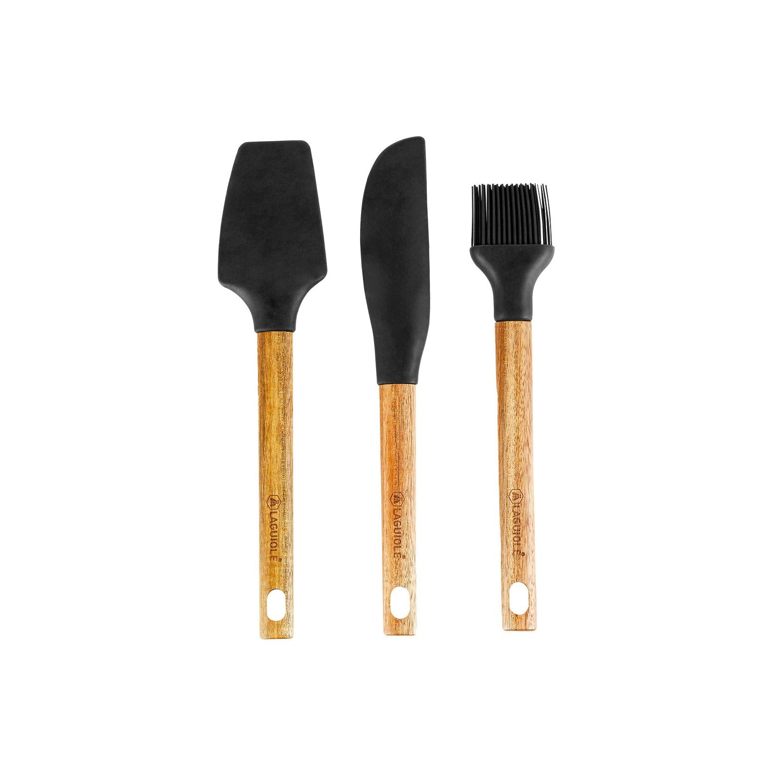 Sève - Juego de 3 utensilios de repostería - Silicona y madera de acacia - Plata / Madera