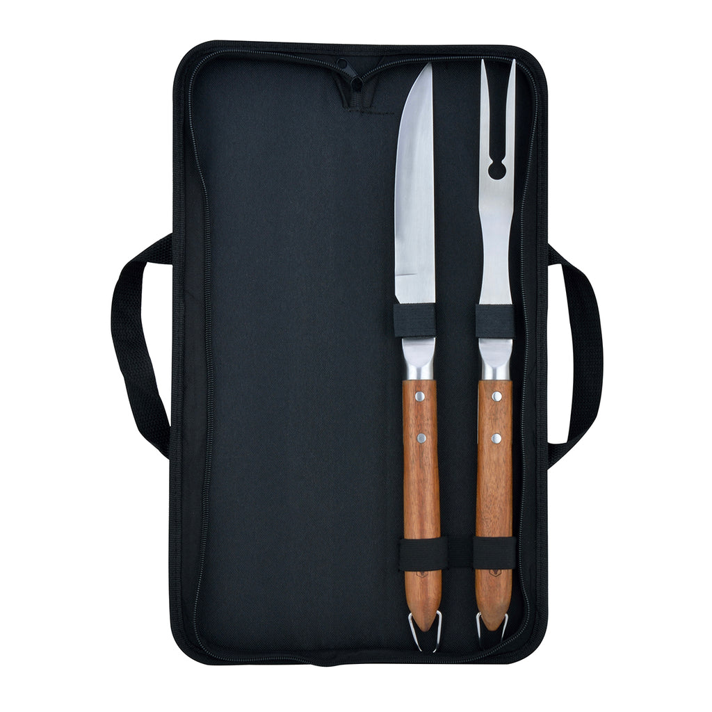 Sève - Set 2 Ustensiles Barbecue Couteau + Fourchette - Acier Et Bois D'Acacia - Argenté / Bois