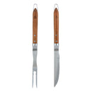 Set 2 Ustensiles Barbecue Couteau + Fourchette 'Sève' - Argenté / Bois