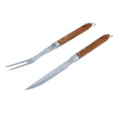 Set 2 Ustensiles Barbecue Couteau + Fourchette 'Sève' - Argenté / Bois