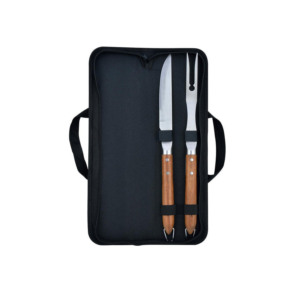 Sève - Set de 2 utensilios para barbacoa cuchillo + tenedor - Acero y madera de acacia - Plata / Madera
