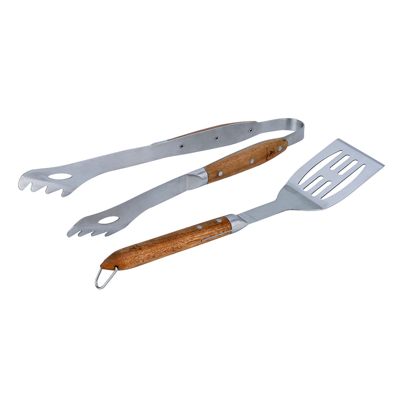 Sève - Set 2 Ustensiles Barbecue Spatule + Pince - Acier Et Bois D'Acacia - Argenté / Bois