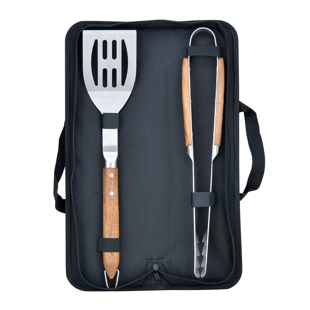 Sève - Set 2 Ustensiles Barbecue Spatule + Pince - Acier Et Bois D'Acacia - Argenté / Bois
