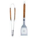 Set 2 Ustensiles Barbecue Spatule + Pince 'Sève' - Argenté / Bois