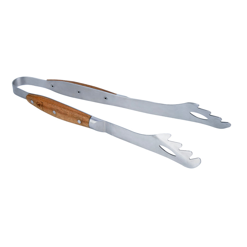 Set 2 Ustensiles Barbecue Spatule + Pince 'Sève' - Argenté / Bois