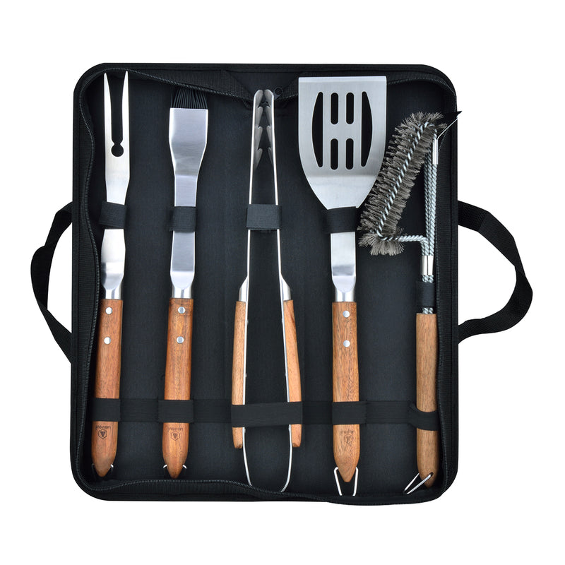 Sève - Set 5 Ustensiles Barbecue - Acier Et Bois D'Acacia - Argenté / Bois