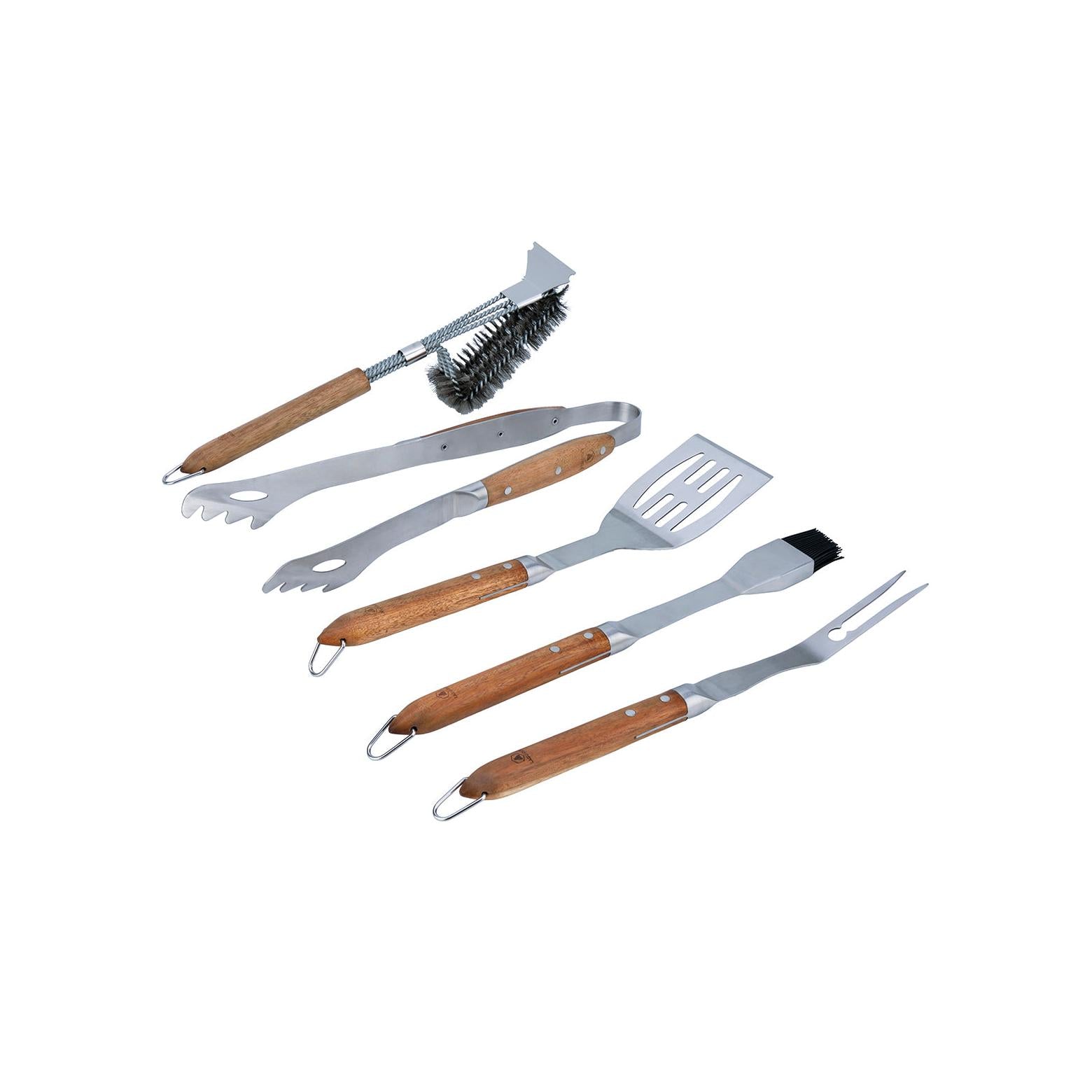 Sève - Juego de 5 utensilios para barbacoa - Acero y madera de acacia - Plata / Madera
