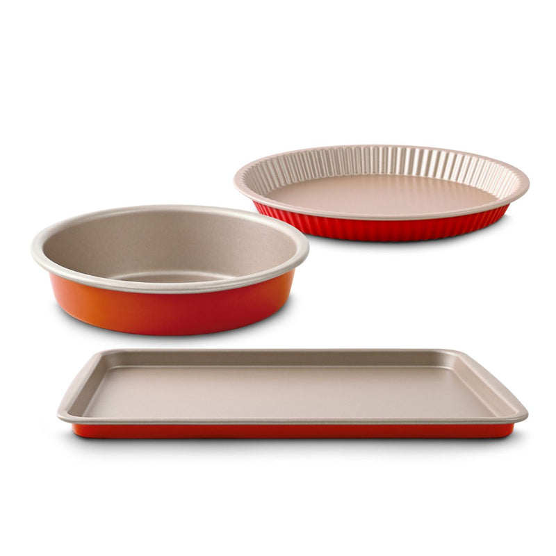 Set 3 Pièces (Moule À Manqué 26 Cm + Moule À Tarte 28 Cm+Plaque À Pâtisserie 38X28 Cm) - Champagne / Terracotta