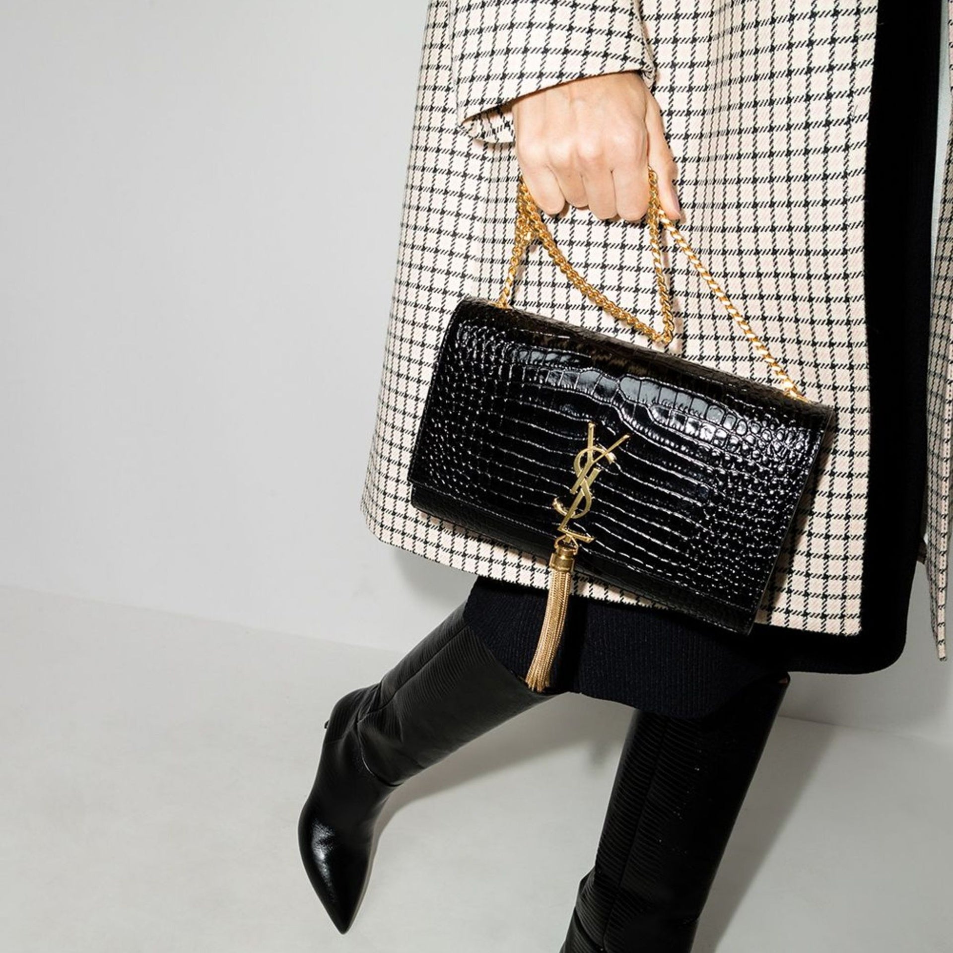 Saint Laurent - Bolso Kate Medium De Piel Con Grabado De Cocodrilo Y Borla - Mujeres - Negro