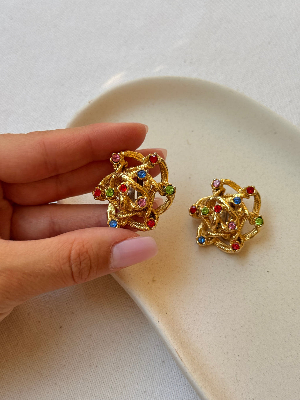 Vintage Earrings - Multicoloured Rhinestones