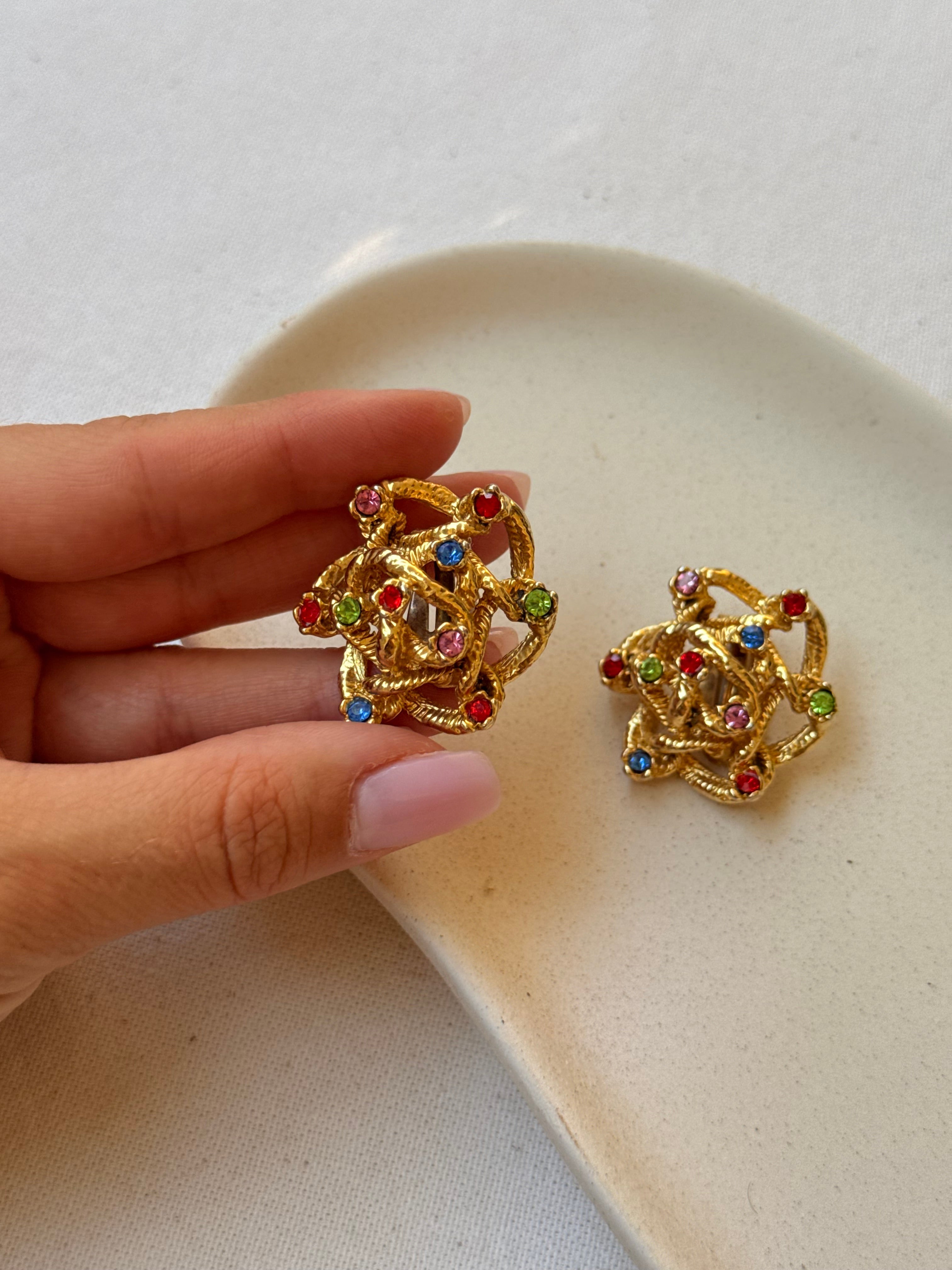 Vintage Earrings - Multicoloured Rhinestones
