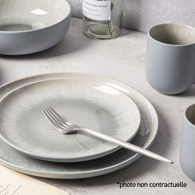 Service De Table En Grès Réactif Iris Bleu, 18 Pièces - Bleu - Gris