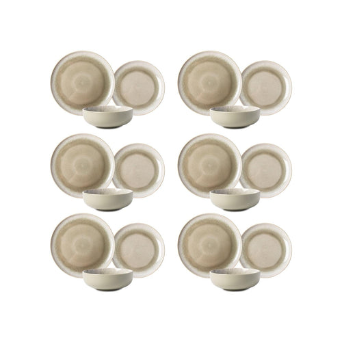 Green Iris Reactive Stoneware Dinner Service, 18 Pieces