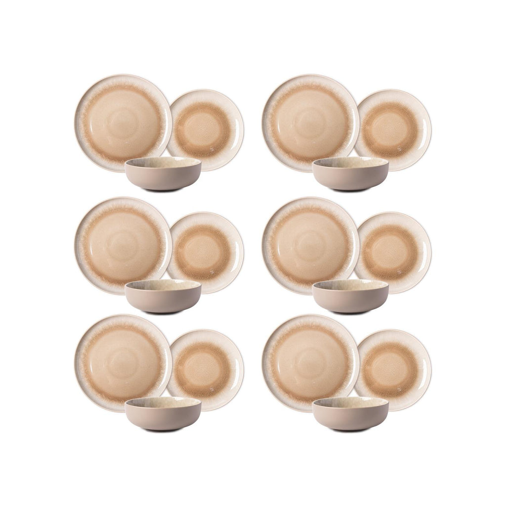 Iris Taupe - Vajilla de 18 piezas - Gres reactivo - Taupe