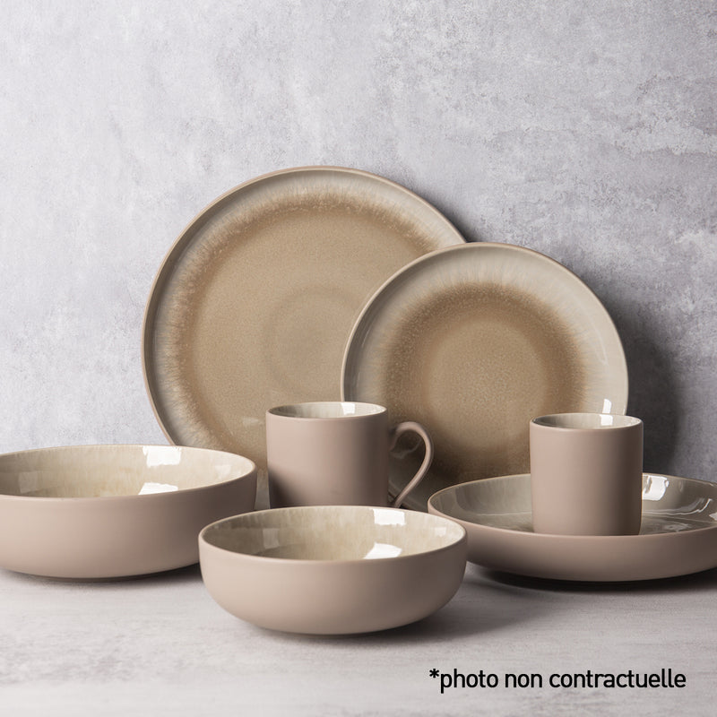 Service De Table En Grès Réactif Iris Taupe, 18 Pièces - Vert
