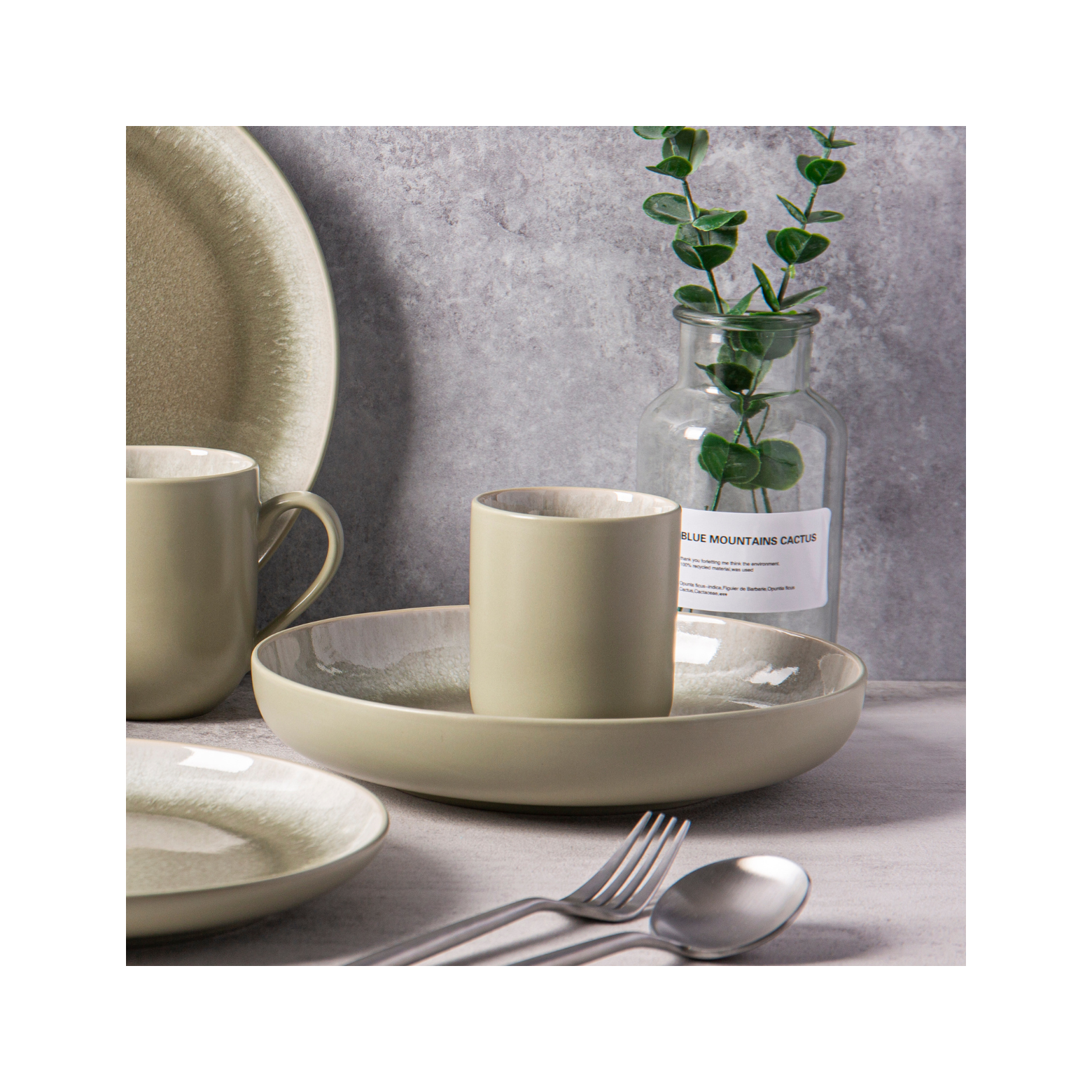 Iris Vert - Juego de 4 Tazas - Gres reactivo - Verde
