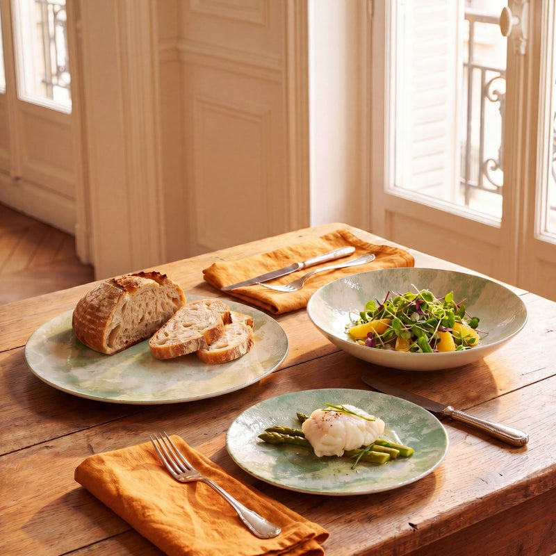 Service De Table 18 Pièces En Porcelaine 'Aube De Menthe' - Vert