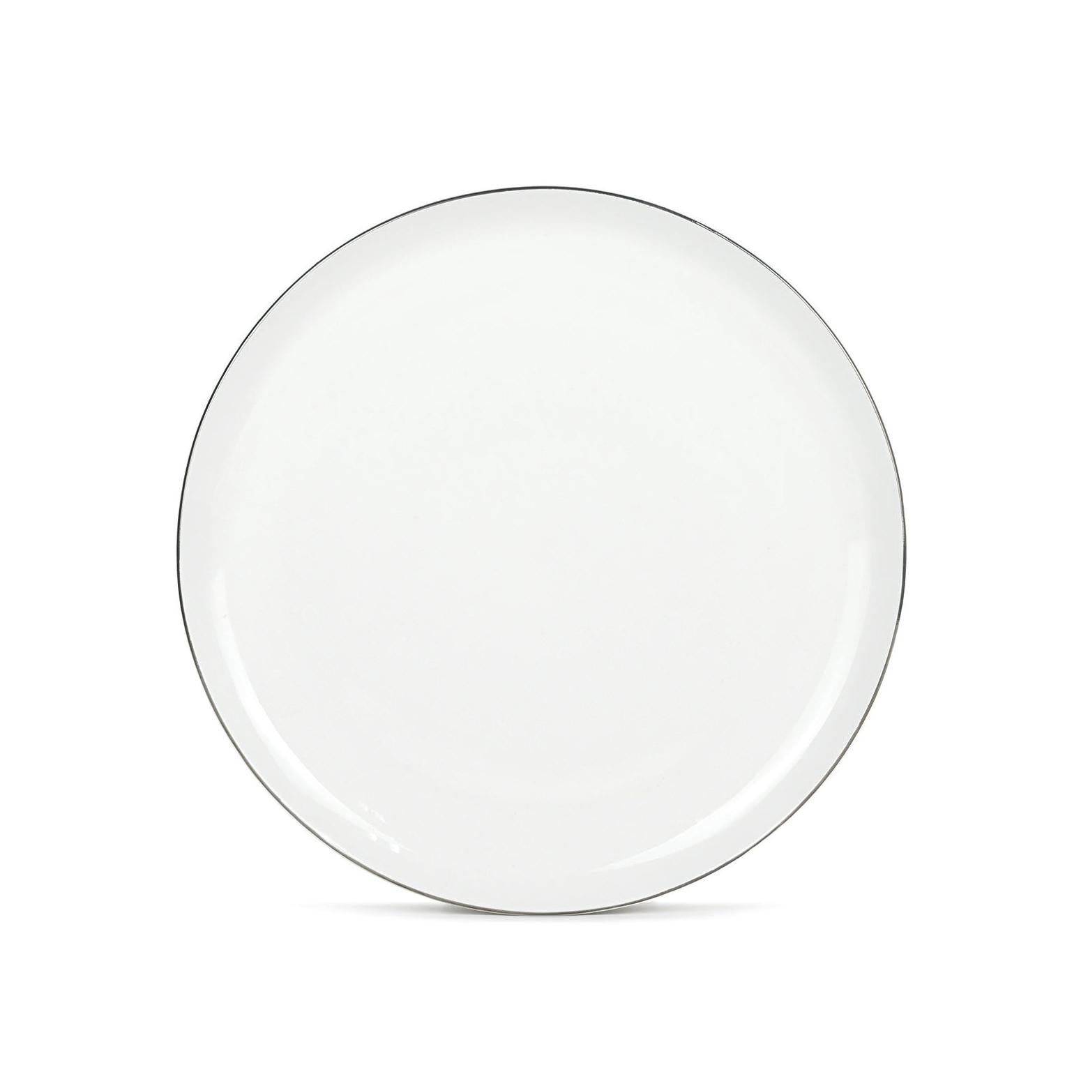 Sélène - Juego de 6 platos llanos - Porcelana - Blanco con adornos plateados