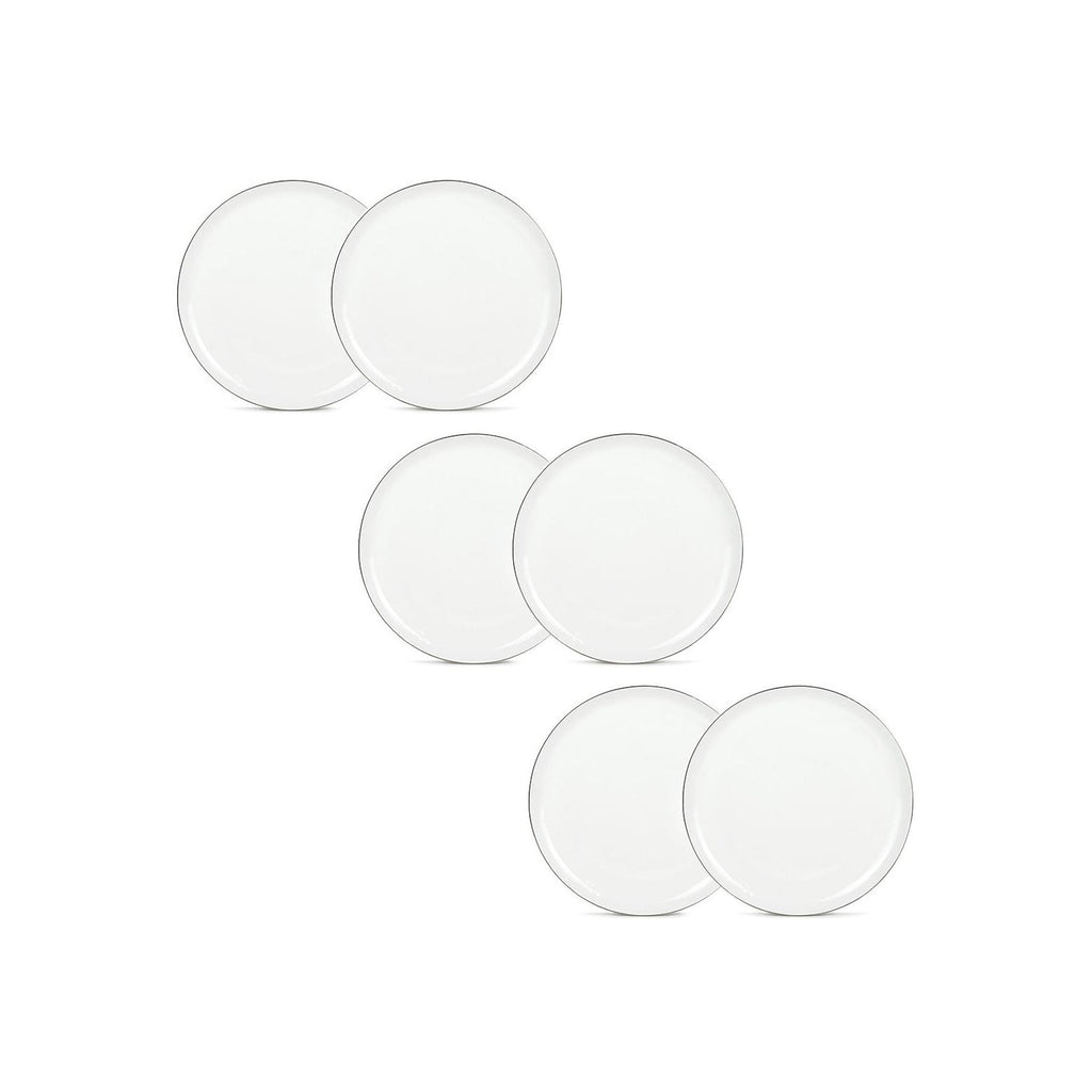 Sélène - Juego de 6 platos llanos - Porcelana - Blanco con adornos plateados