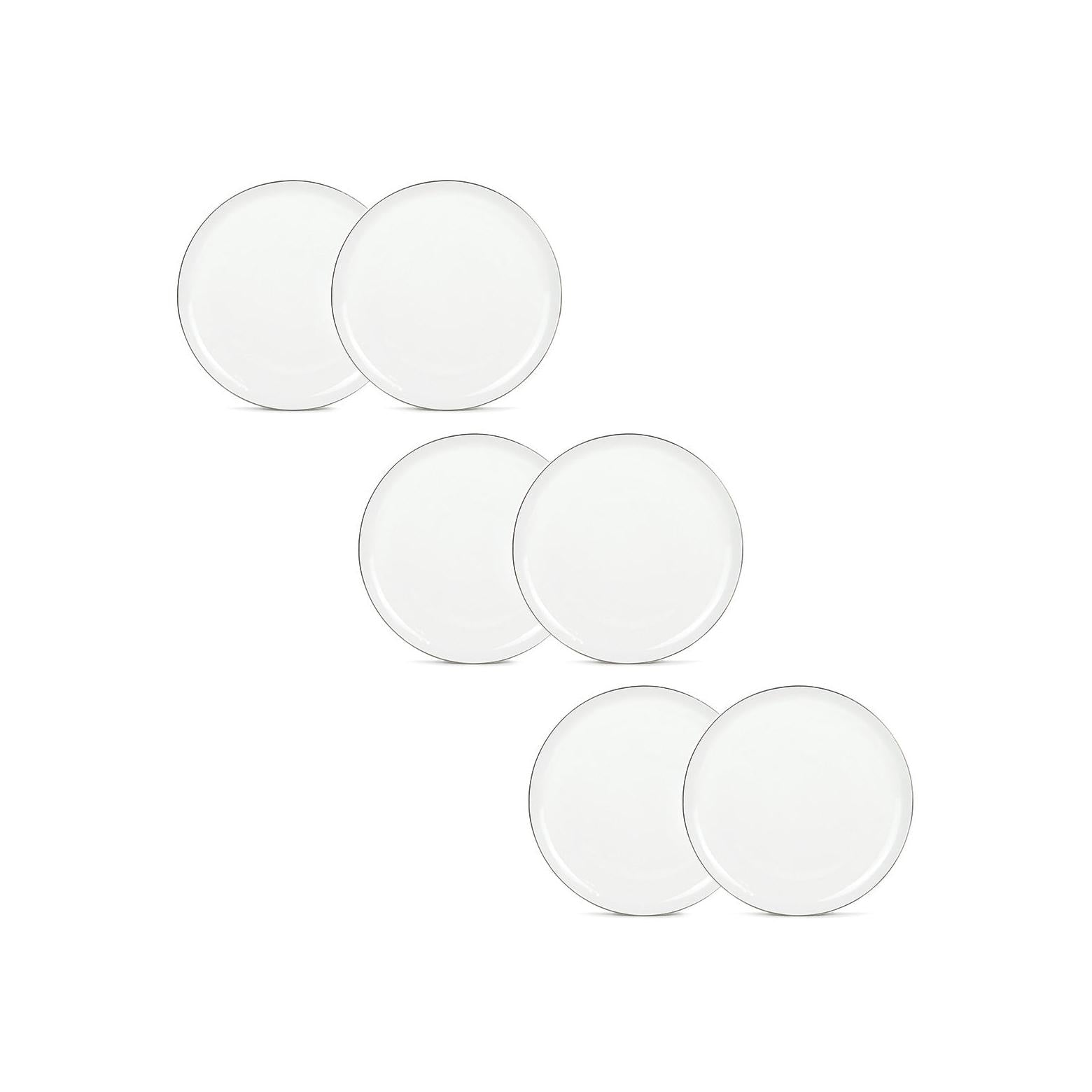 Sélène - Juego de 6 platos llanos - Porcelana - Blanco con adornos plateados
