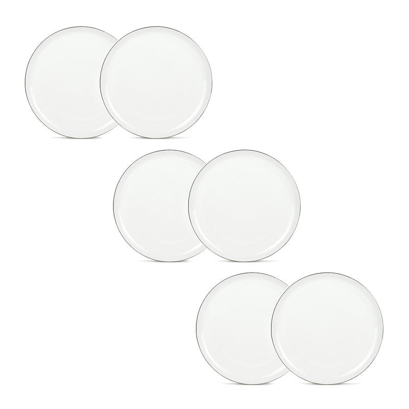 6 Assiettes Plates Avec Liseré Argenté Sélène - Argente