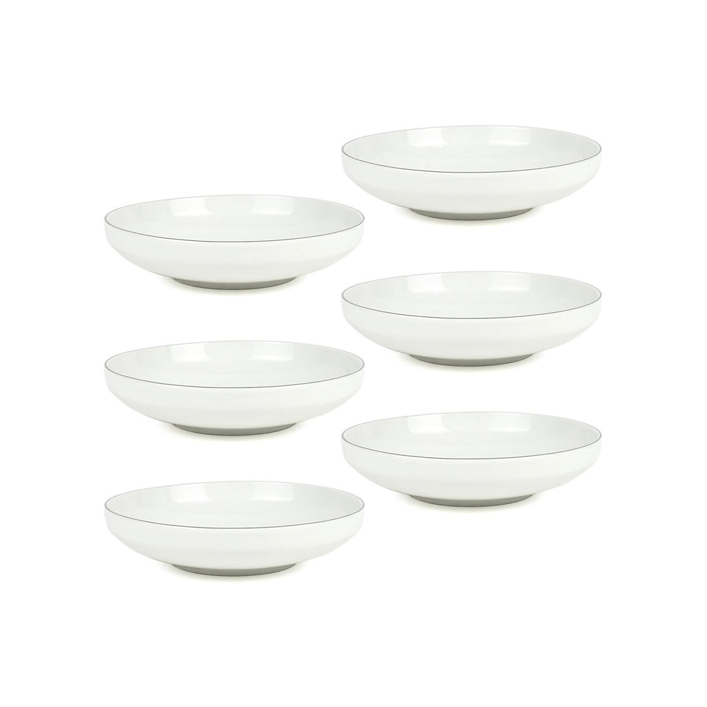 Sélène - Juego de 6 platos hondos - Porcelana - Blanco con borde plateado