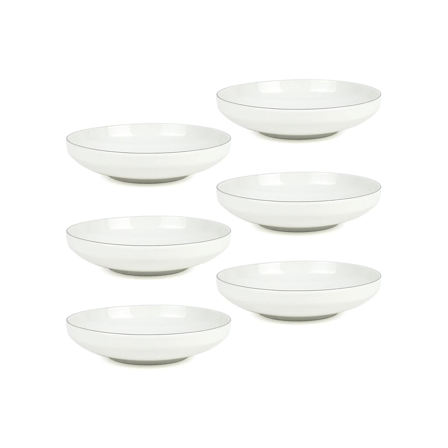 Sélène - Juego de 6 platos hondos - Porcelana - Blanco con borde plateado