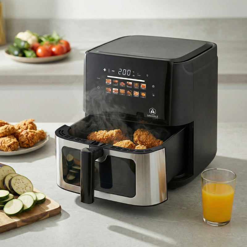 Friteuse À Air Chaud 8L 42X31X35Cm - Digital – Écran Tactile – 12 Programmes Automatiques - Inox / Noir