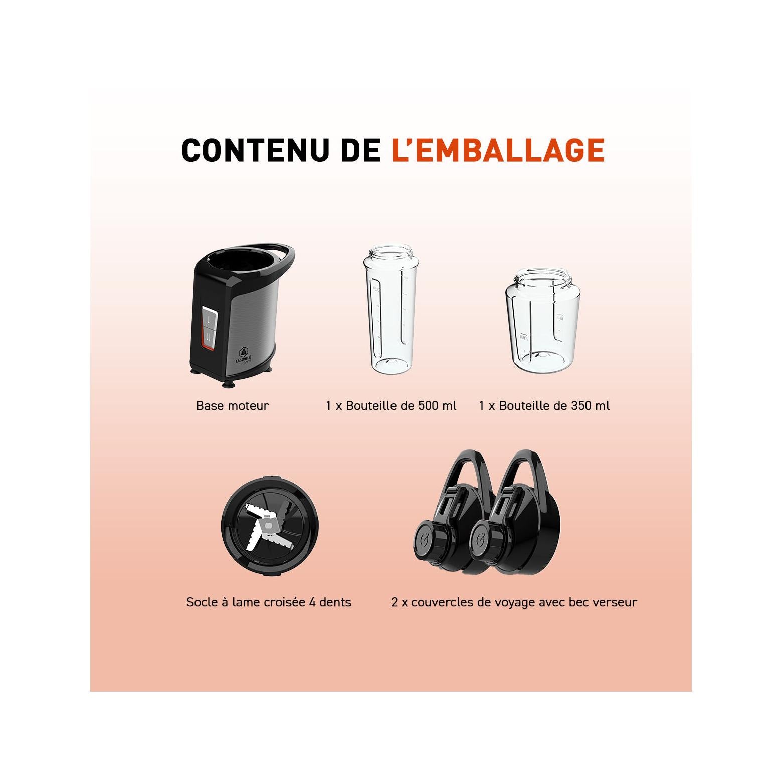 Mini Batidora Smoothie 350 W 6 Piezas - Negro / Naranja