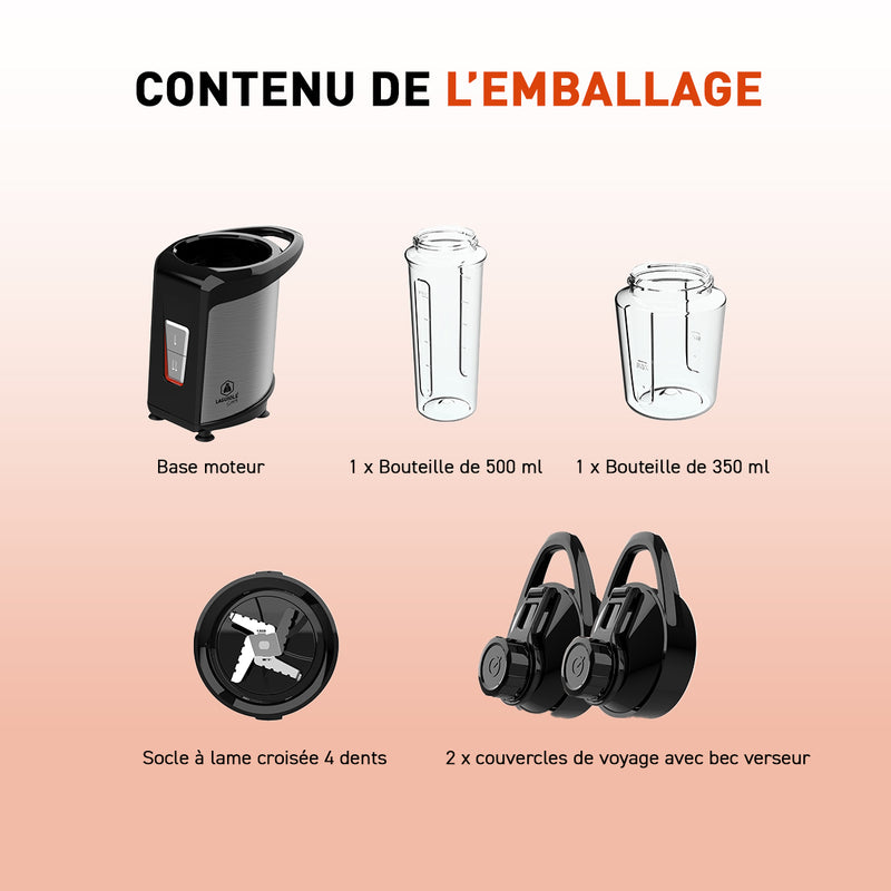 Mini Blender À Smoothies 350W - 6 Pièces - Noir / Orange