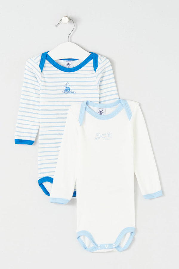 2 Bodysuits - Blue And White - Baby Girl