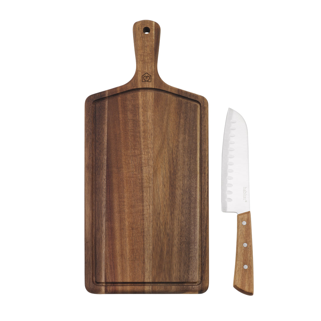 Alva - Tabla de preparación y cuchillo Santoku - Madera