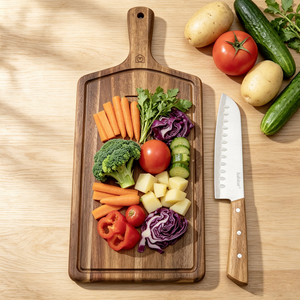 Alva - Tabla de preparación y cuchillo Santoku - Madera