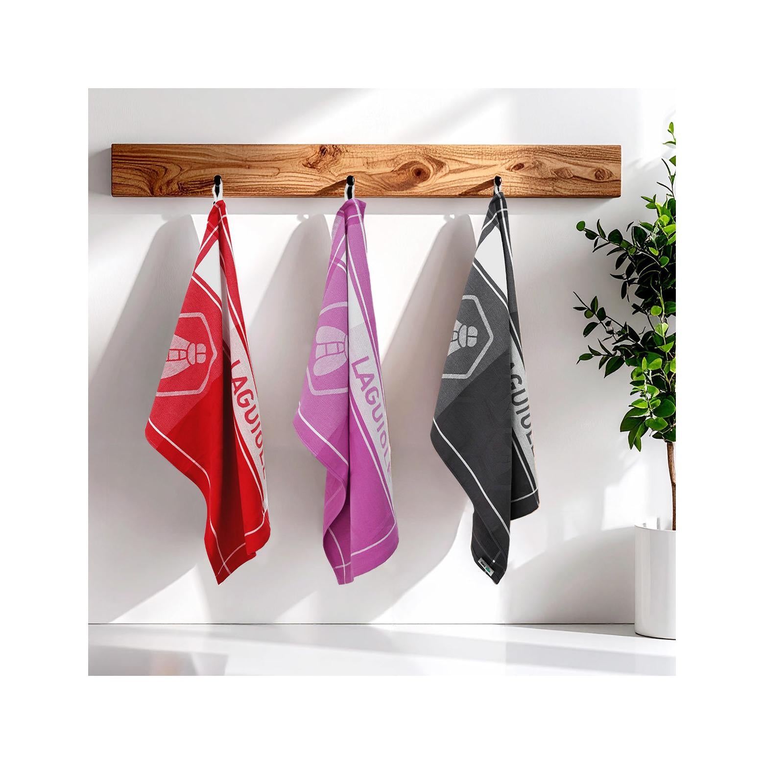 Miel - Lot De 3 Torchons Jacquard - Coton - Rouge
