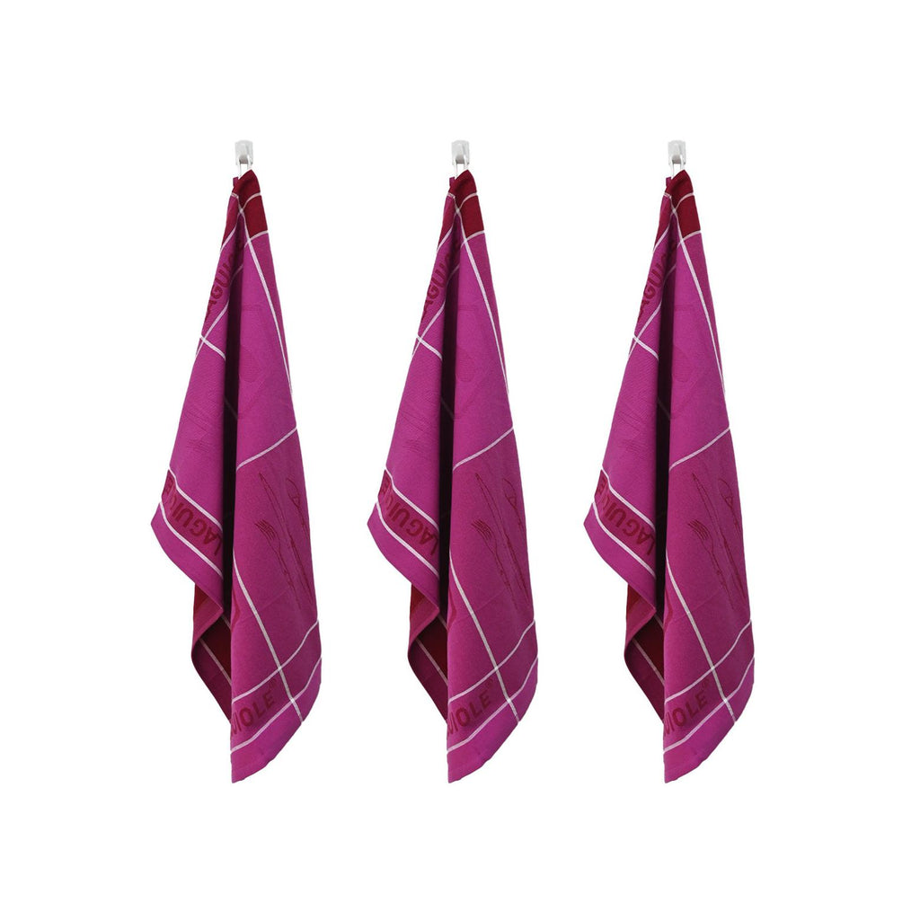 Tartan - Juego de 3 paños de cocina Jacquard - Algodón - Malva