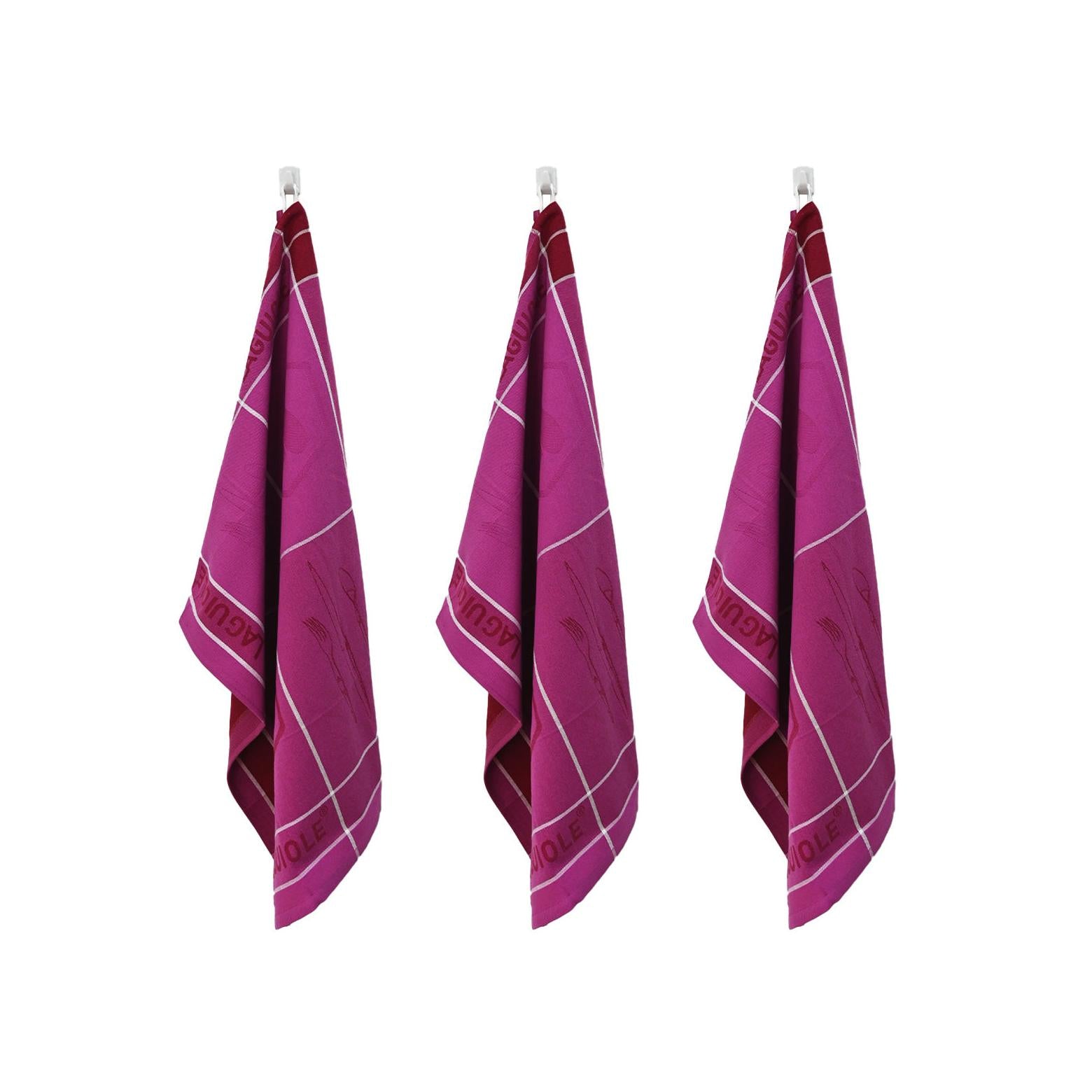 Tartan - Juego de 3 paños de cocina Jacquard - Algodón - Malva