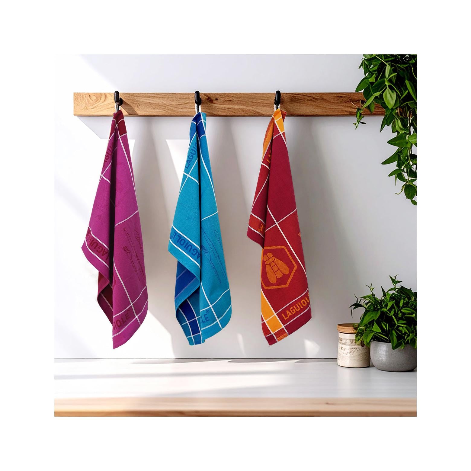 Tartan - Juego de 3 paños de cocina Jacquard - Algodón - Malva