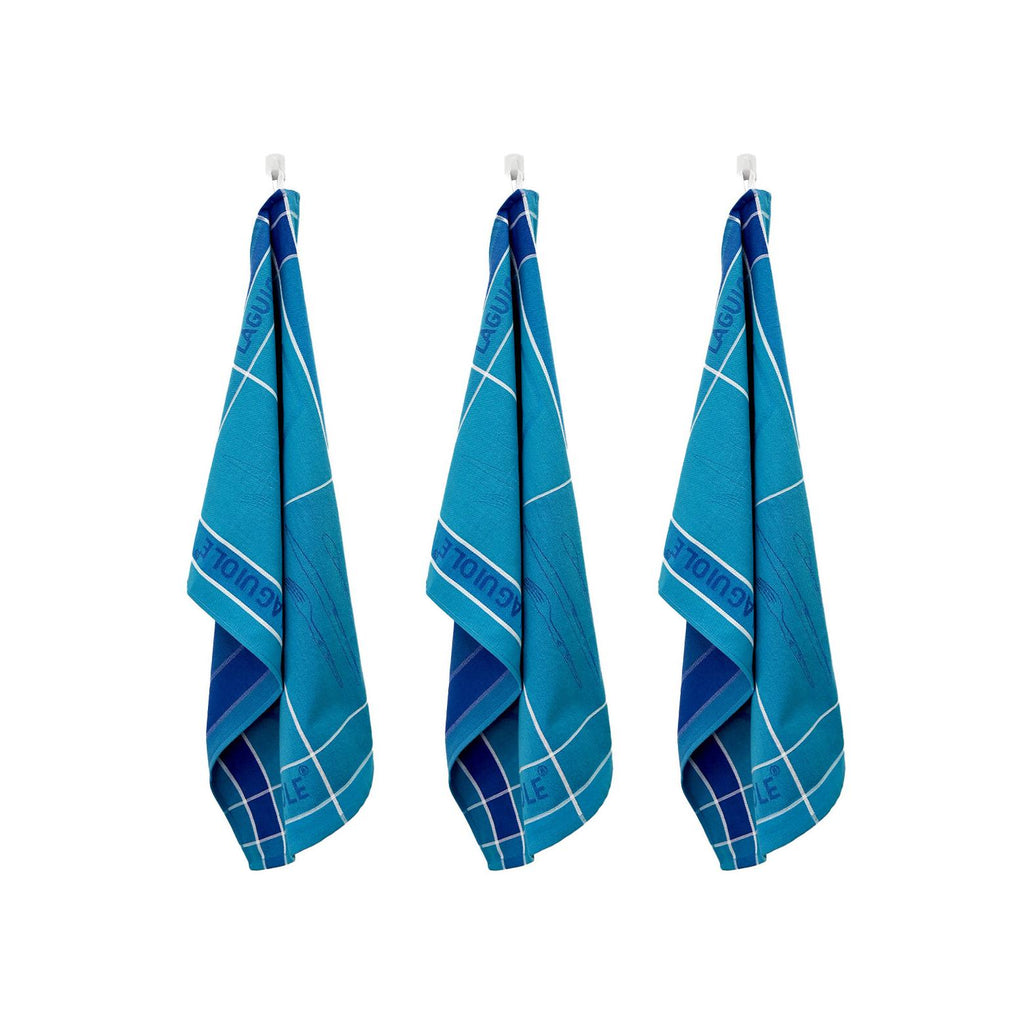 Tartan - Juego de 3 paños de cocina Jacquard - Algodón - Azul
