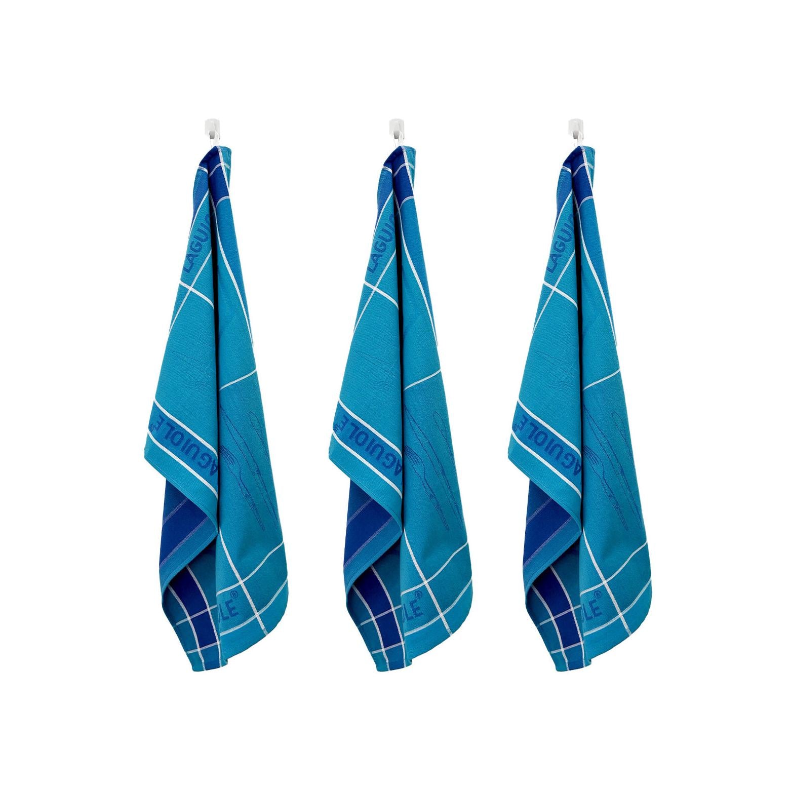 Tartan - Juego de 3 paños de cocina Jacquard - Algodón - Azul