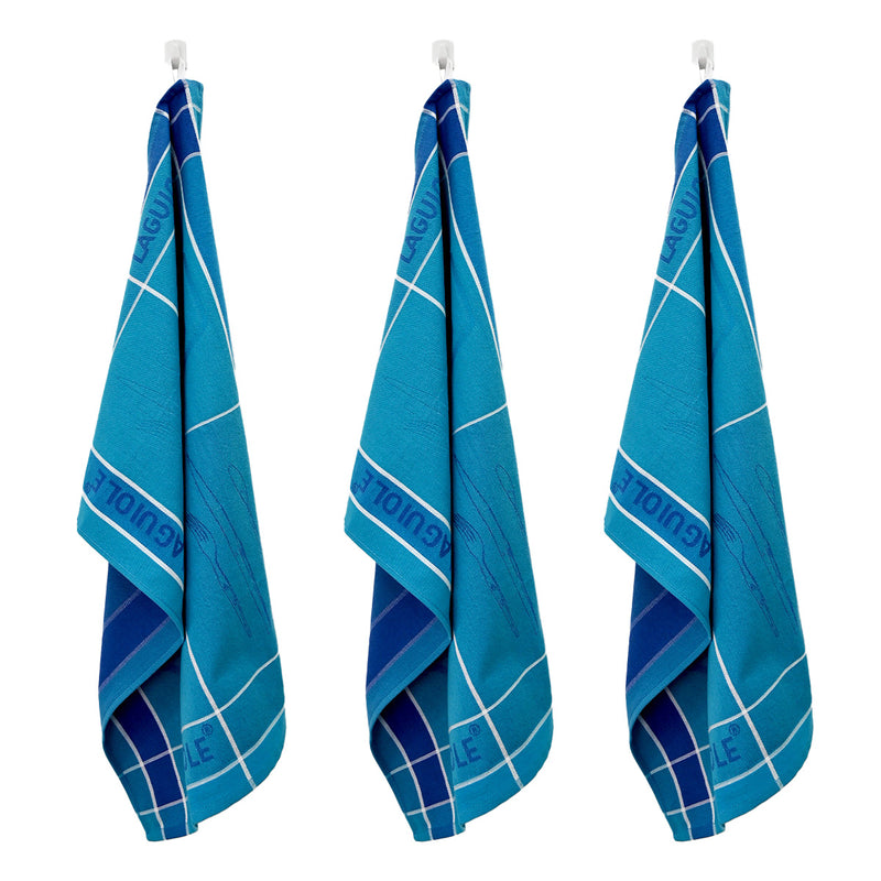 3 Torchons Jacquard "Collection Tartan" 50X70Cm Bleu