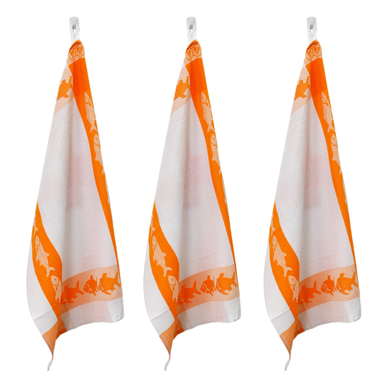 3 Torchons Nid D'Abeilles "Collection Carré" 50X70Cm Orange
