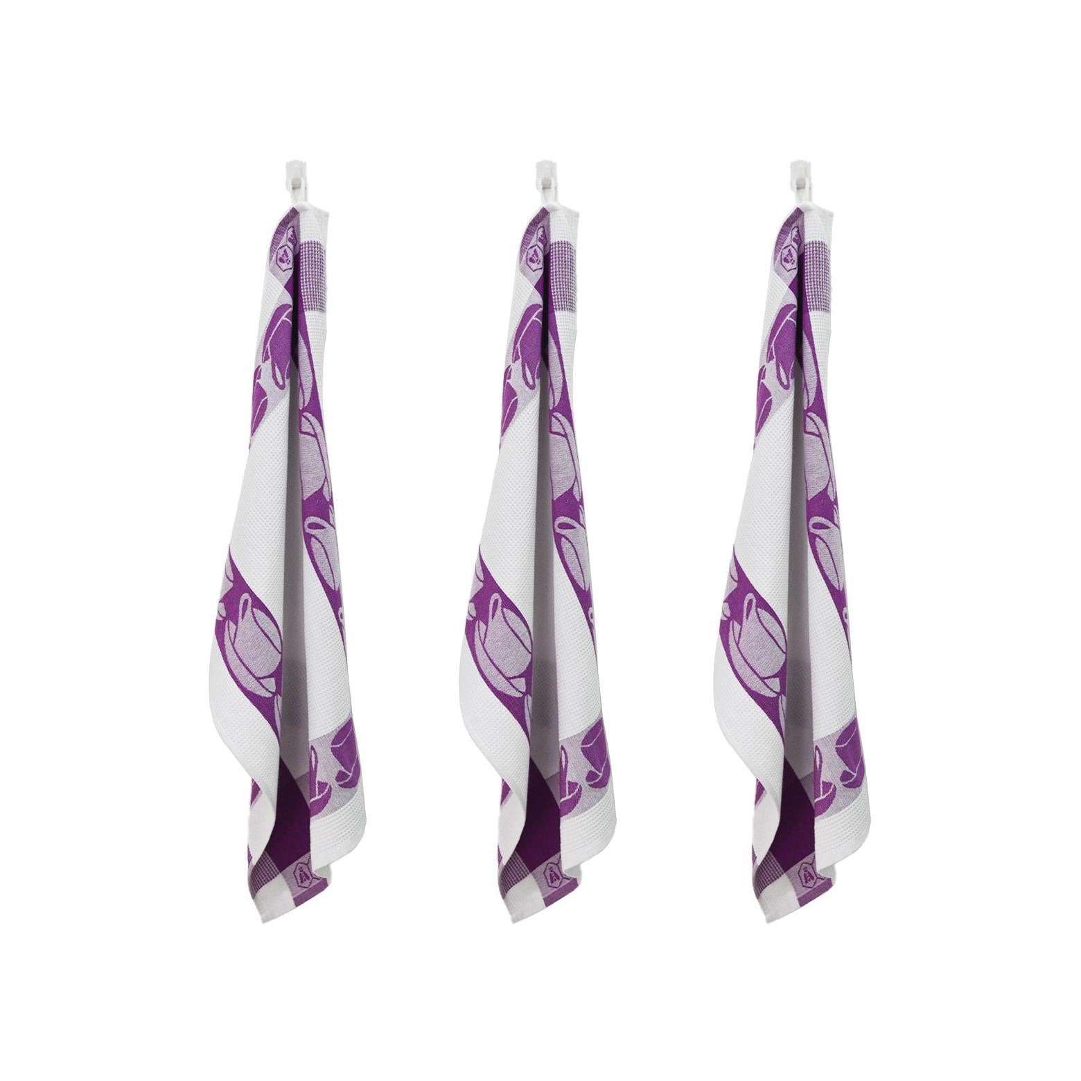 Carré - Juego de 3 paños de cocina con forma de panal - Algodón - Morado
