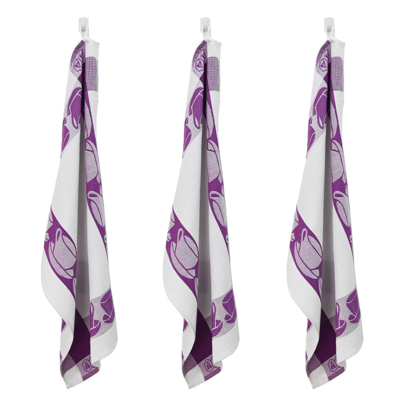 3 Torchons Nid D'Abeilles "Collection Carré" 50X70Cm Mauve