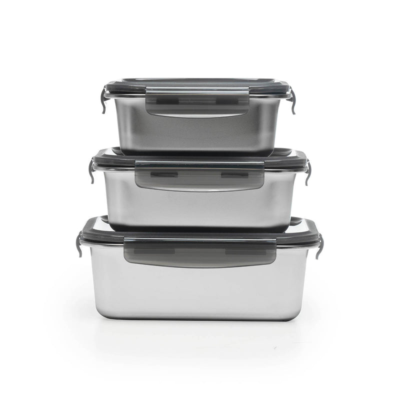 3 Boîtes Rectangulaires Inox - Argent