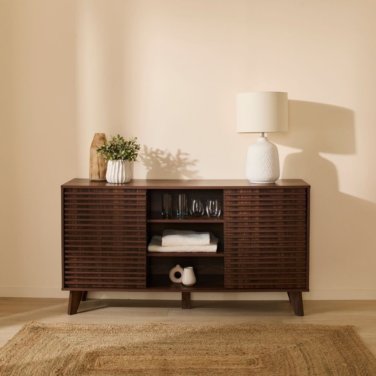 Anna - Sideboard with 2 Sliding Doors - Wood Effect