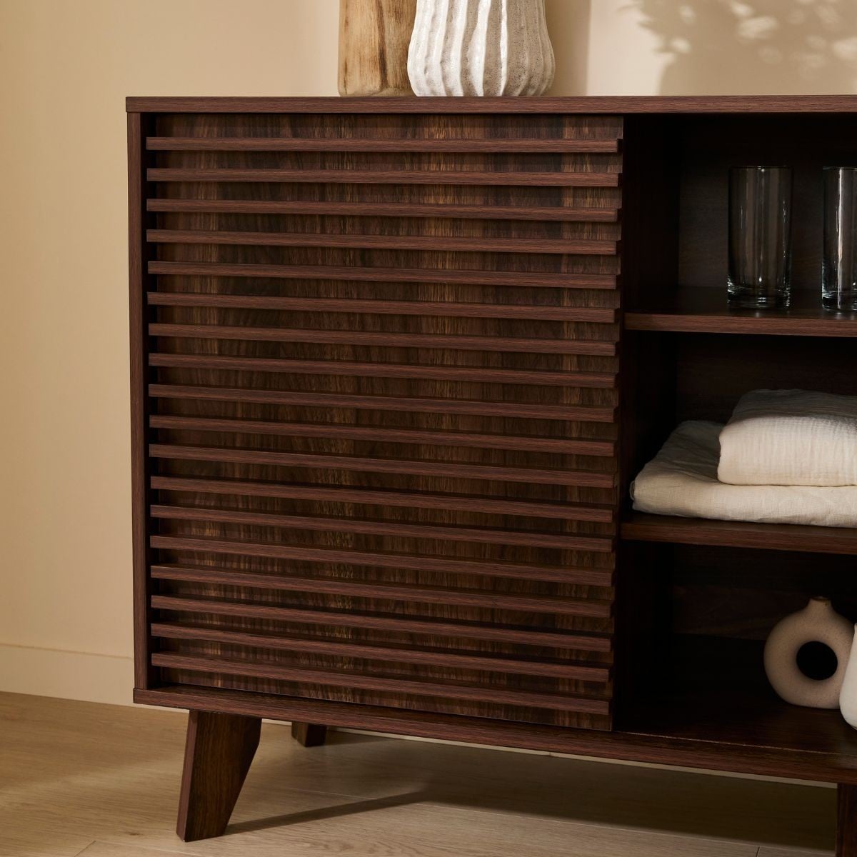 Anna - Sideboard with 2 Sliding Doors - Wood Effect