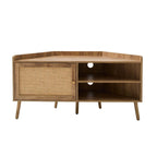 Palmo - 1 Door Corner Tv Unit With Rattan Front - Light Wood