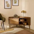Palmo - 1 Door Corner Tv Unit With Rattan Front - Light Wood