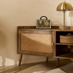 Palmo - 1 Door Corner Tv Unit With Rattan Front - Light Wood