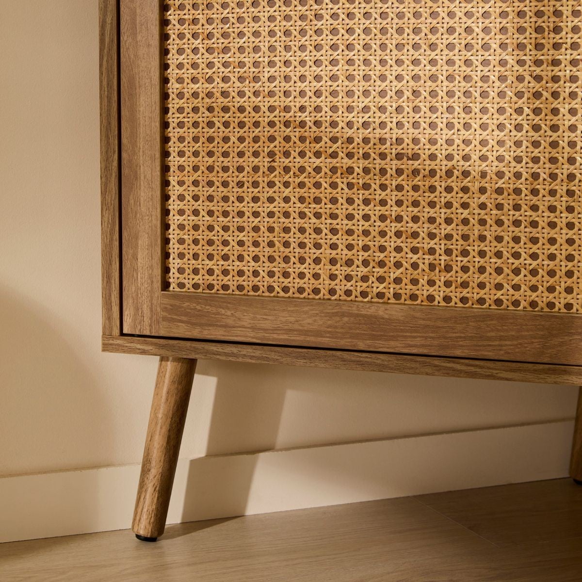 Palmo - 1 Door Corner Tv Unit With Rattan Front - Light Wood